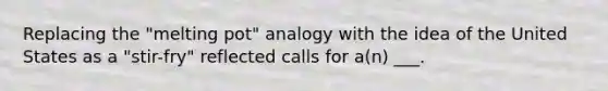 Replacing the "melting pot" analogy with the idea of the United States as a "stir-fry" reflected calls for a(n) ___.