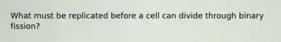 What must be replicated before a cell can divide through binary fission?