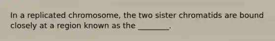 In a replicated chromosome, the two sister chromatids are bound closely at a region known as the ________.