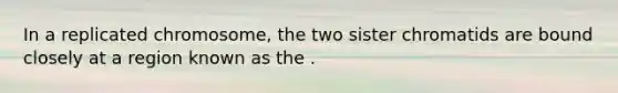 In a replicated chromosome, the two sister chromatids are bound closely at a region known as the .