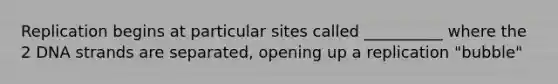 Replication begins at particular sites called __________ where the 2 DNA strands are separated, opening up a replication "bubble"