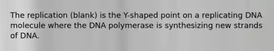 The replication (blank) is the Y-shaped point on a replicating DNA molecule where the DNA polymerase is synthesizing new strands of DNA.