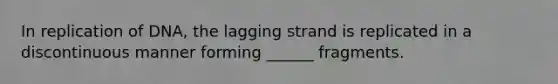 In replication of DNA, the lagging strand is replicated in a discontinuous manner forming ______ fragments.
