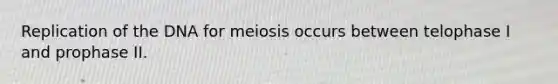 Replication of the DNA for meiosis occurs between telophase I and prophase II.