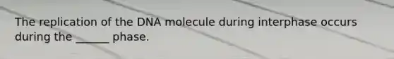 The replication of the DNA molecule during interphase occurs during the ______ phase.