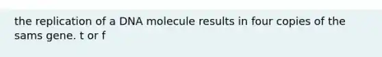 the replication of a DNA molecule results in four copies of the sams gene. t or f