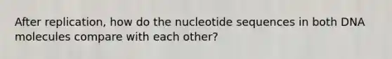 After replication, how do the nucleotide sequences in both DNA molecules compare with each other?