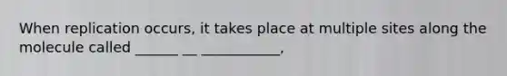 When replication occurs, it takes place at multiple sites along the molecule called ______ __ ___________,