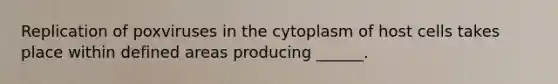 Replication of poxviruses in the cytoplasm of host cells takes place within defined areas producing ______.