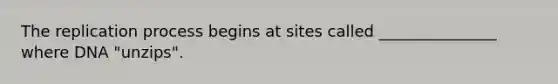 The replication process begins at sites called _______________ where DNA "unzips".