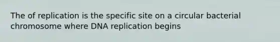 The of replication is the specific site on a circular bacterial chromosome where DNA replication begins