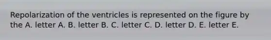 Repolarization of the ventricles is represented on the figure by the A. letter A. B. letter B. C. letter C. D. letter D. E. letter E.