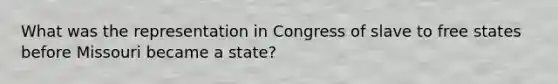 What was the representation in Congress of slave to free states before Missouri became a state?