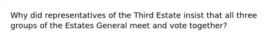 Why did representatives of the Third Estate insist that all three groups of the Estates General meet and vote together?