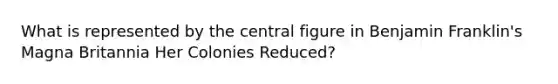 What is represented by the central figure in Benjamin Franklin's Magna Britannia Her Colonies Reduced?
