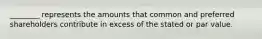 ​________ represents the amounts that common and preferred shareholders contribute in excess of the stated or par value.