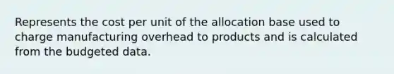 Represents the cost per unit of the allocation base used to charge manufacturing overhead to products and is calculated from the budgeted data.