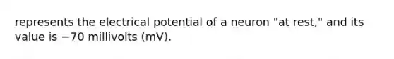 represents the electrical potential of a neuron "at rest," and its value is −70 millivolts (mV).