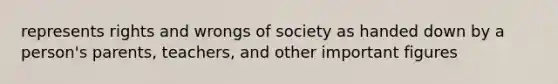 represents rights and wrongs of society as handed down by a person's parents, teachers, and other important figures