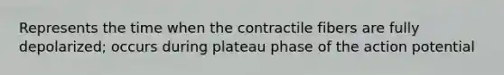 Represents the time when the contractile fibers are fully depolarized; occurs during plateau phase of the action potential
