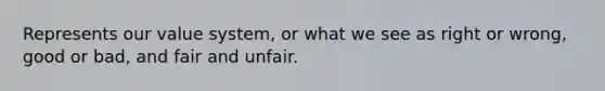 Represents our value system, or what we see as right or wrong, good or bad, and fair and unfair.