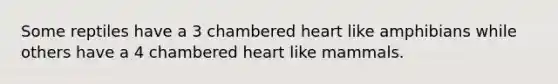 Some reptiles have a 3 chambered heart like amphibians while others have a 4 chambered heart like mammals.