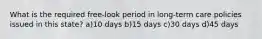 What is the required free-look period in long-term care policies issued in this state? a)10 days b)15 days c)30 days d)45 days