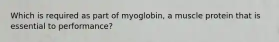 Which is required as part of myoglobin, a muscle protein that is essential to performance?