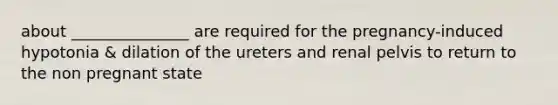 about _______________ are required for the pregnancy-induced hypotonia & dilation of the ureters and renal pelvis to return to the non pregnant state