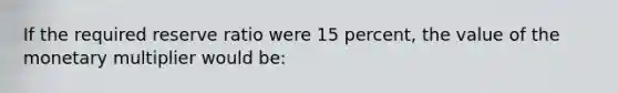 If the required reserve ratio were 15 percent, the value of the monetary multiplier would be: