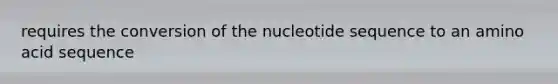 requires the conversion of the nucleotide sequence to an amino acid sequence