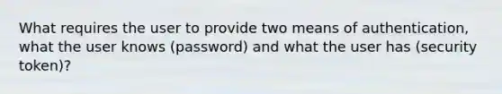 What requires the user to provide two means of authentication, what the user knows (password) and what the user has (security token)?