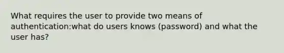 What requires the user to provide two means of authentication:what do users knows (password) and what the user has?