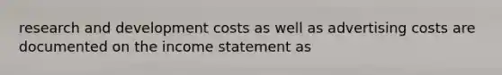 research and development costs as well as advertising costs are documented on the income statement as