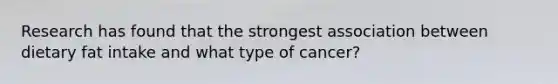 Research has found that the strongest association between dietary fat intake and what type of cancer?