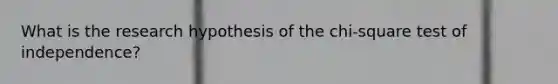 What is the research hypothesis of the chi-square test of independence?