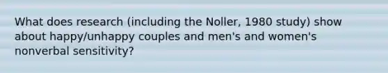 What does research (including the Noller, 1980 study) show about happy/unhappy couples and men's and women's nonverbal sensitivity?