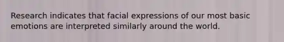 Research indicates that facial expressions of our most basic emotions are interpreted similarly around the world.