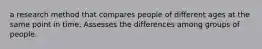 a research method that compares people of different ages at the same point in time. Assesses the differences among groups of people.