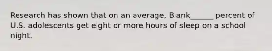 Research has shown that on an average, Blank______ percent of U.S. adolescents get eight or more hours of sleep on a school night.