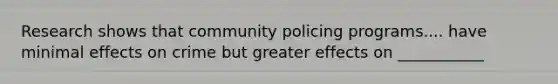 Research shows that community policing programs.... have minimal effects on crime but greater effects on ___________