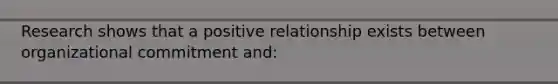 Research shows that a positive relationship exists between organizational commitment and: