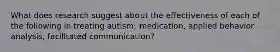 What does research suggest about the effectiveness of each of the following in treating autism: medication, applied behavior analysis, facilitated communication?