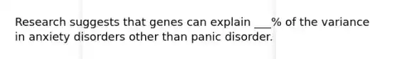 Research suggests that genes can explain ___% of the variance in anxiety disorders other than panic disorder.