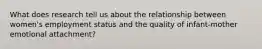 What does research tell us about the relationship between women's employment status and the quality of infant-mother emotional attachment?