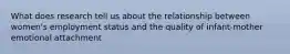 What does research tell us about the relationship between women's employment status and the quality of infant-mother emotional attachment
