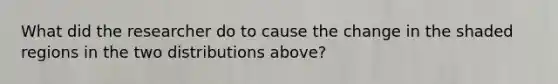 What did the researcher do to cause the change in the shaded regions in the two distributions above?