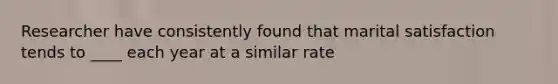 Researcher have consistently found that marital satisfaction tends to ____ each year at a similar rate