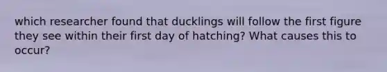 which researcher found that ducklings will follow the first figure they see within their first day of hatching? What causes this to occur?