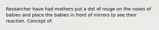 Researcher have had mothers put a dot of rouge on the noses of babies and place the babies in front of mirrors to see their reaction. Concept of: